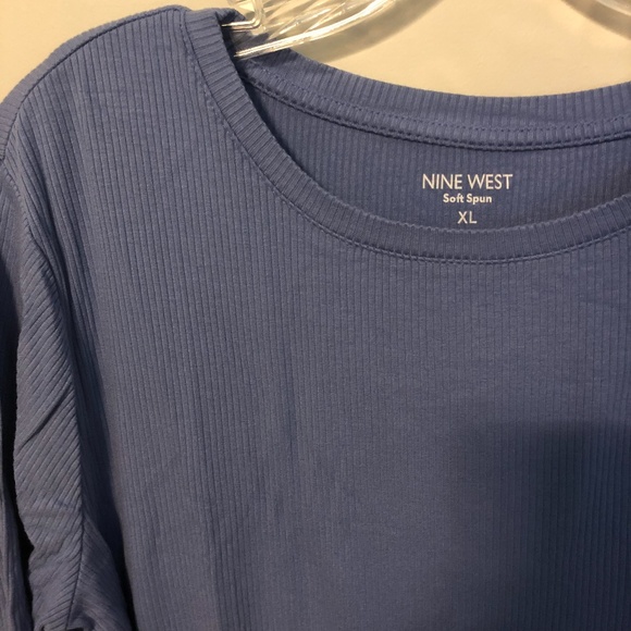 Periwinkle Ribbed Nine West SoftSpun Crew Neck Short Sleeve T-Shirt Top XL - Picture 2 of 5